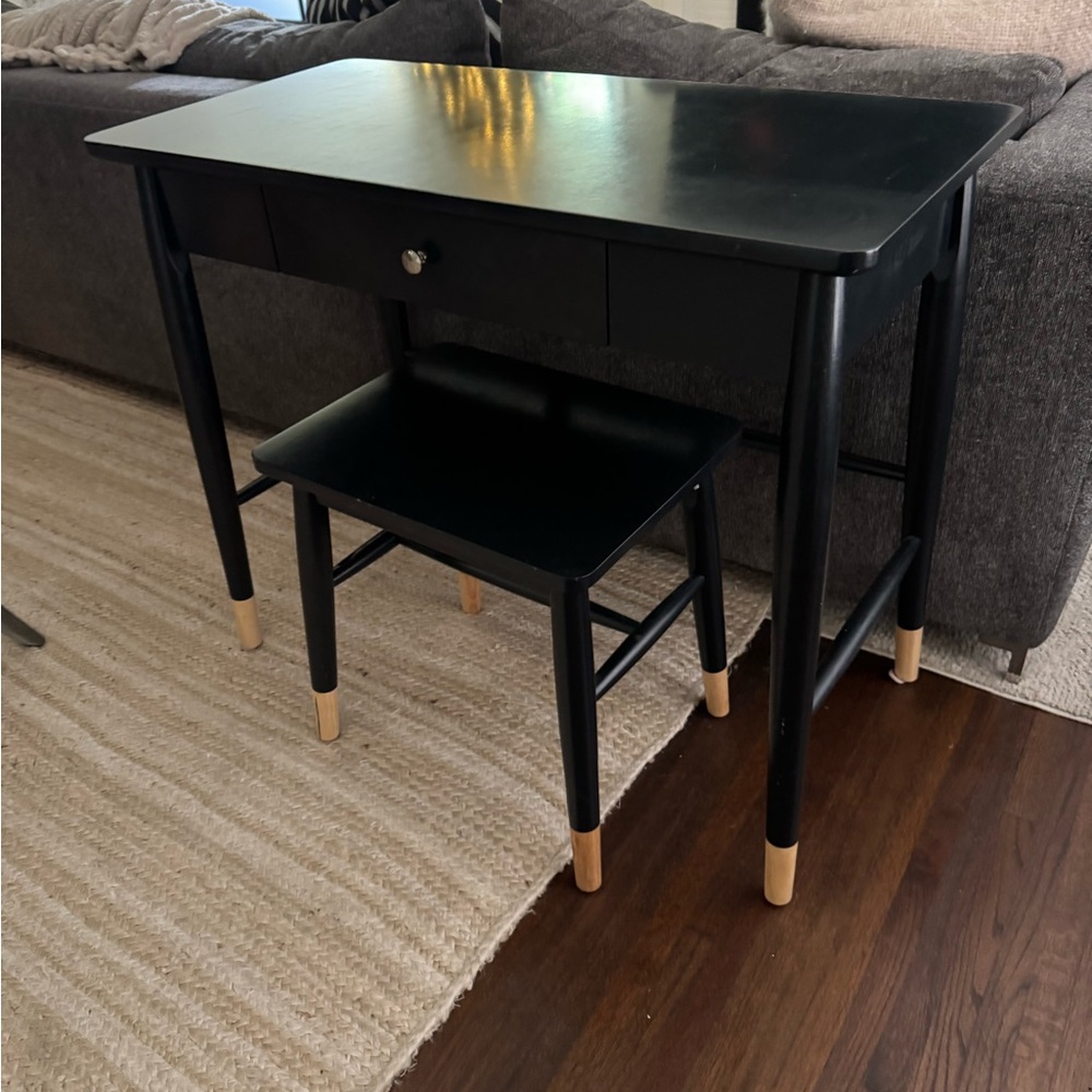 Black/Navy Blue Wooden Home Office Desk or Vanity w/Stool. Local pick up only